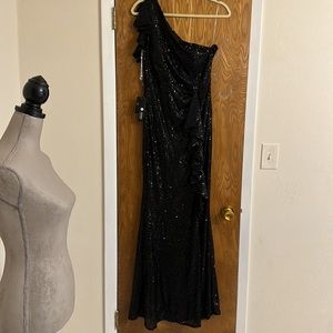 Vintage Black Off-Shoulder Sequin Mermaid Evening Gown TP5464 main image 0